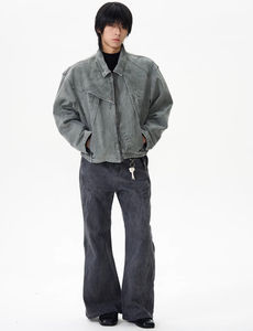 Chaqueta Vaquera Verde Informal para Hombre, Diseño Punk Holgado con Cierre de Cremallera y Piel de Conejo, Logotipo Frontal, Suministro ODM - Product Image 6