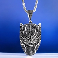 Pendentif visage de panthère noire en argent sterling 925 orné de pendentifs et breloques en pierre précieuse Moissanite noire