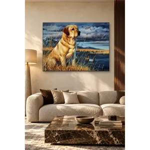 Impression sur toile de Fida, le Labrador jaune attendant près d'un lac agité - Product Image 5