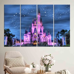 Impresión en lienzo personalizada del Castillo de Cenicienta: arte infantil con cielo estrellado, JUEGO DE 4 LIEÑOS - Product Image 1
