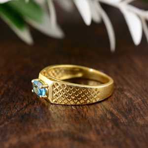 Blue Topaz <b>Ring</b> Minimalist Brass <b>Rings</b> For <b>Men</b> 18k Gold Plated Gemstone Jewelry Geometric Design Wholesale <b>Ring</b> - Product Image 4