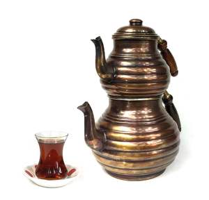 Poêle turque en cuivre martelé à la main, bouilloire à thé en tranches, service à thé couleur OXIDE - Product Image 5