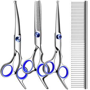 Best Top Stainless Steel Pet <b>Hair</b> Grooming Scissor Custom Color Coated Straight Blade with Fixed Finger Rest - Product Image 1