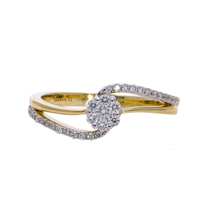 Elegant 14K Yellow Gold Rhodium Plated Classic Ring Natural Brilliant Cut Diamonds Flower Cluster Crisscross Pave Setting Design - Product Image 1
