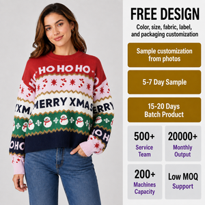 Women's Oversized Christmas <strong>Jumper</strong> Knitwear <strong>Red</strong> White <strong>Green</strong> <strong>Striped</strong> Snowman Pattern Ugly Christmas Sweater Custom Manufacturer - Product Image 5