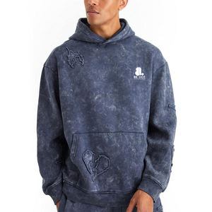 Logotipo personalizado 100% algodón hecho hombres ácido lavado chándal conjunto diseño personalizado Hip Hop estilo hombres ácido lavado chándales - Product Image 5