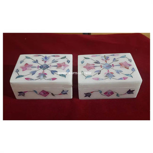 Beautiful Handmade Multi Inlay Color Attractive Looking White <b>Marble</b> Mother of Pearl Inlaid Jewelry Boxes for Business Gifts - Product Image 1
