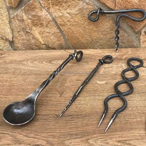 Cuchillo vikingo medieval hecho a mano para exteriores, cuchara, tenedor, regalo, ropa plana con bolsa de cuero, juego de cubiertos de alta calidad - Product Image 4