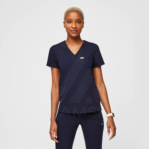 Ensemble de Blouse et Pantalon de Travail Médical pour Femme de Qualité Supérieure, Manches Courtes, Tissu Toile, Toutes Saisons - Product Image 3