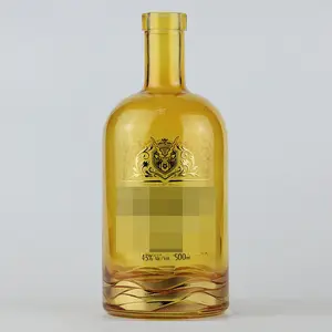 Customize Gold Glass Gin Bottle 500ml Spirit Liquor Vodka Glass Wine Bottle 500ml Glass Bottle