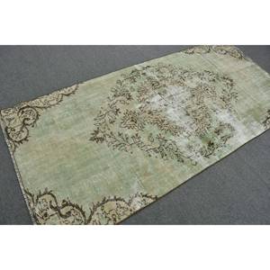 Alfombra de lana turca verde y beige Vintage de 4x8,2 pies, diseño de retales de tejido plano para decoraciones de sala de estar, respaldo de látex - Product Image 2