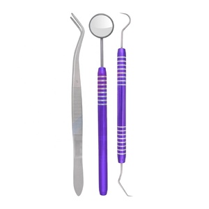 Kit d'examen dentaire 3 pièces en acier anodisé violet de haute qualité – Pince, miroir et explorateur pour l'hygiène de base - Product Image 1