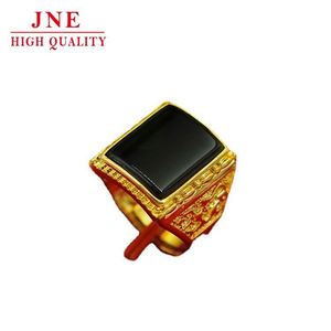 Oro sorella <span class=keywords><strong>Nan</strong></span> generoso anello da uomo quadrato ovale anello in ottone placcato oro con ossidiana oro oro anello da uomo - Product Image 1
