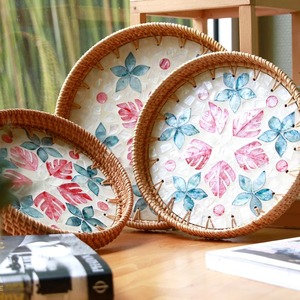 Handwoven Rattan <b>Round</b> Serving <b>Tray</b> with Natural Shell Accent for Boho <b>Table</b> Styling and Home Decor - Product Image 5