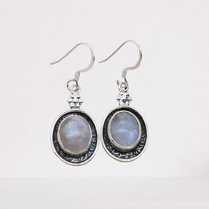 Moonstone Gemstone Spinner 925 Plata de Ley sólida joyería de moda pendientes colgantes perfectos para mujer regalo dando fuego azul - Product Image 1