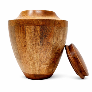 Wide Body Wooden Cremation Urn With Vertical Wood Grain Pattern Smooth Finish And Detachable Lid For <b>Memorial</b> Use - Product Image 1