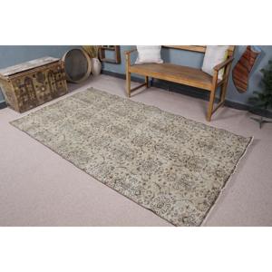 Vintage Turkish Rug, 4.5x8.1 ft Rug, <b>Brown</b> Gray Southwestern <b>Wool</b> Rug - Product Image 1