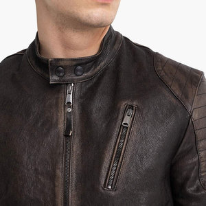 High Quality Coated <b>Motorbike</b> Leather Jacket with <b>Stand</b> Collar Cow Skin Material Eco-Friendly Custom Design-Wholesale - Product Image 4