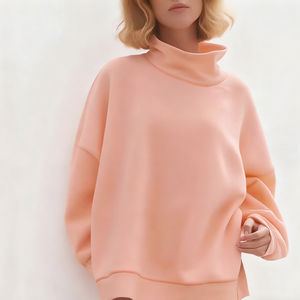 High Quality Custom Soft Fleece Cotton Screen Print Mock Neck Boxy Fit Pullover Sports Sweatshirt for Women - Product Image 1