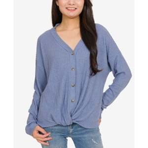 Camicia in Seta Lavorata a Maglia Blu XL da Donna Hippie Rose, Top con Bottoni Frontali e Motivo a Pois per Feste Autunnali - Product Image 1