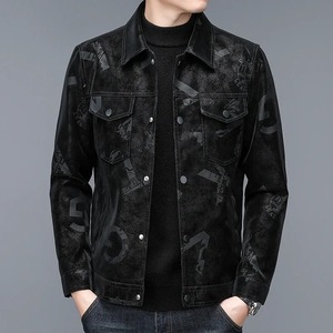 Nouvelle veste en toile en cuir véritable imprimée de lettres de mode personnalisées pour hommes manteau décontracté imperméable et respirant - Product Image 4