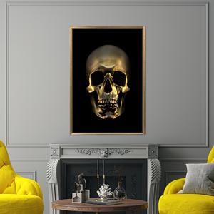 Modern Halloween Golden Skull Tempered Glass Printed Canvas Art,GOLD <b>FRAMED</b> CANVAS - Product Image 1