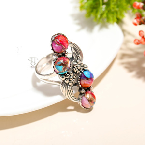 Luxe personnalisé forme ovale naturel rose huître turquoise pierre précieuse artisanat anneau 925 solide Sterling broche réglage anneaux - Product Image 3