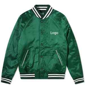 Chaqueta universitaria personalizada de satén, hecha con tela suave y brillante, costuras duraderas y un diseño moderno y a la moda. - Product Image 1