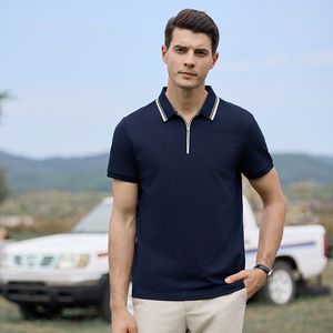 Polo personalizado de golf para hombre de lujo al por mayor, cuello tejido de algodón con cremallera y logotipo personalizado de alta calidad - Product Image 4