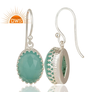 Diseño hecho a mano fina plata esterlina Natural Aqua Calcedonia piedra preciosa colgante pendiente personalizado joyería fabricante - Product Image 3