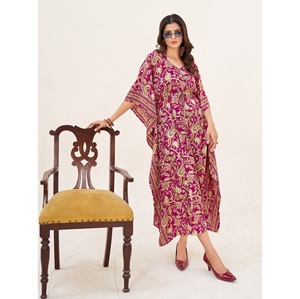 Caftán de Crepé Francés Pesado y Lujoso con Cintura Ajustable, Elegante y Cómodo para Eventos Formales y Fiestas - Product Image 1