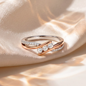 Jeulia Bypass Twist Two-Tone Three Stone Wedding Band <b>Ring</b> - Product Image 4