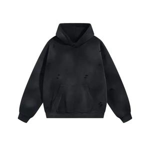 Sudadera personalizada con estampado DTG de peso pesado para hombre, Sudadera con capucha Vintage con apliques desgastados lavados con ácido de gran tamaño para hombre - Product Image 6
