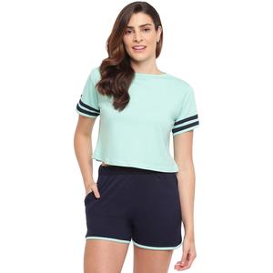 Conjunto informal de 2 piezas de algodón de alta calidad para mujer, Top de gran tamaño y cuello redondo con patrón sólido corto personalizable - Product Image 1