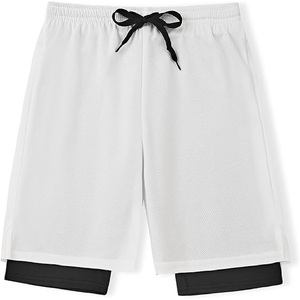 Short de fitness en polyester 100% de haute qualité pour homme, motif solide, style décontracté, respirant et à séchage rapide avec poches - Product Image 1