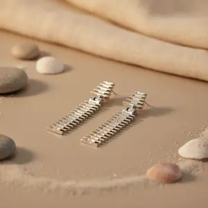 "Modern Silver Geometric Drop <b>Earrings</b> for Women's Fashion" - Product Image 2