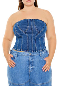 Top de tubo de mezclilla reelaborado de talla grande, recién llegado, Top de tubo de mezclilla transpirable, Top de tubo de mujer personalizado a un precio barato - Product Image 5