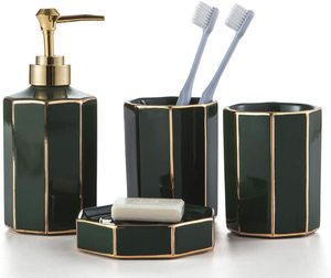 Design simple accessoire de salle de bain de haute qualité ensemble noir et or tasse de costume de six pièces en métal/bouteille de lotion/poubelle - Product Image 3