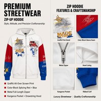 Sweat à capuche zippé unisexe en coton 100% personnalisé, style graffiti, coupe oversize, pour l'automne, avec blocs de couleur, idéal pour le streetwear (OEM)