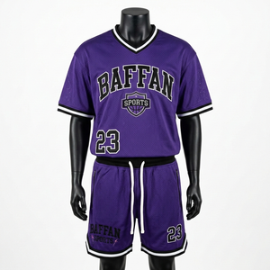 polyester mesh basketball short set rib collar trim embroidered <b>applique</b> custom logo team uniform for men's short set - Product Image 3