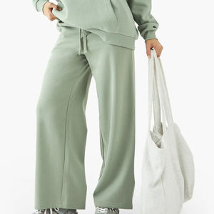 Pantalons de survêtement d'hiver pour femmes en gros, couleur unie, devant plat, coupe ample, décontracté, vêtements de sport et de gym - Product Image 3