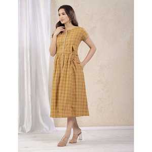 Vestido Amarillo de Algodón Estampado hasta la Rodilla para Mujer, Estilo Casual Elegante, Cintura Natural, Transpirable, para Oficina, Talla XS - Product Image 6
