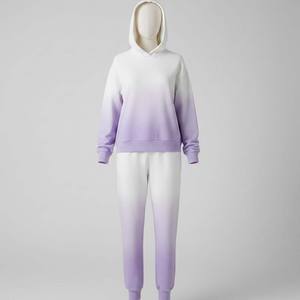 Ensemble de survêtement pour femme personnalisé, dégradé, teinture par immersion, violet pastel à blanc, dégradé, coton doux, deux pièces, court, au-dessus du genou - Product Image 1