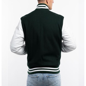 แจ็คเก็ตวิทยาลัยสั่งทำพิเศษ แจ็คเก็ตเบสบอลแบบ Letterman ปกตั้ง หนังแท้ แขนเสื้อตัดสี สำหรับฤดูใบไม้ผลิ - Product Image 3