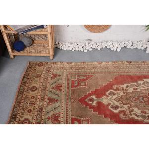 พรมตุรกี ขนาด 3.8x9.3 ฟุต พรมวินเทจสีแดงเบจ ลายต้นไม้และพืช - Product Image 5