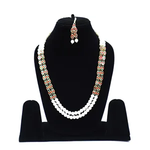 Conjunto de collar largo blanco Kundan para ocasiones de boda - Product Image 3