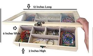 Caja de té clásica de madera sin terminar con tapa de vidrio con bisagras para artes, manualidades, pasatiempos, joyas de cuentas y mucho más | 14 compartimentos - Product Image 3