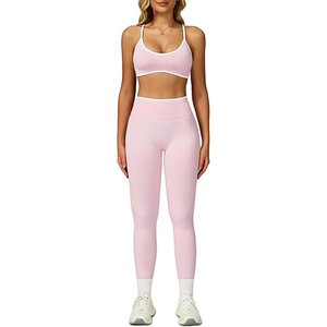 Ensemble de vêtements de sport pour femmes, soutien-gorge et leggings sans couture, taille haute, extensible, respirant, pour le yoga et l'entraînement - Product Image 1