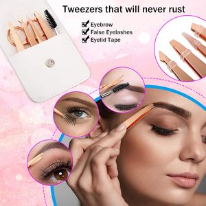 Lot de 6 pinces à sourcils or rose pour femmes Pince à épiler de précision pour sourcils avec ciseaux incurvés Brosse à cils filles - Product Image 3