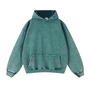 เสื้อฮู้ดดี้ทรงหลวมแบบย้อมสีเอซิด ปรับแต่งได้ ผ้าคอตตอน 85% โพลีเอสเตอร์ 15% ดีไซน์ไหล่ตก มีเชือกผูกโลโก้ สไตล์ลำลอง ใส่ได้ในฤดูหนาว ลายดิจิทัล - Product Image 1